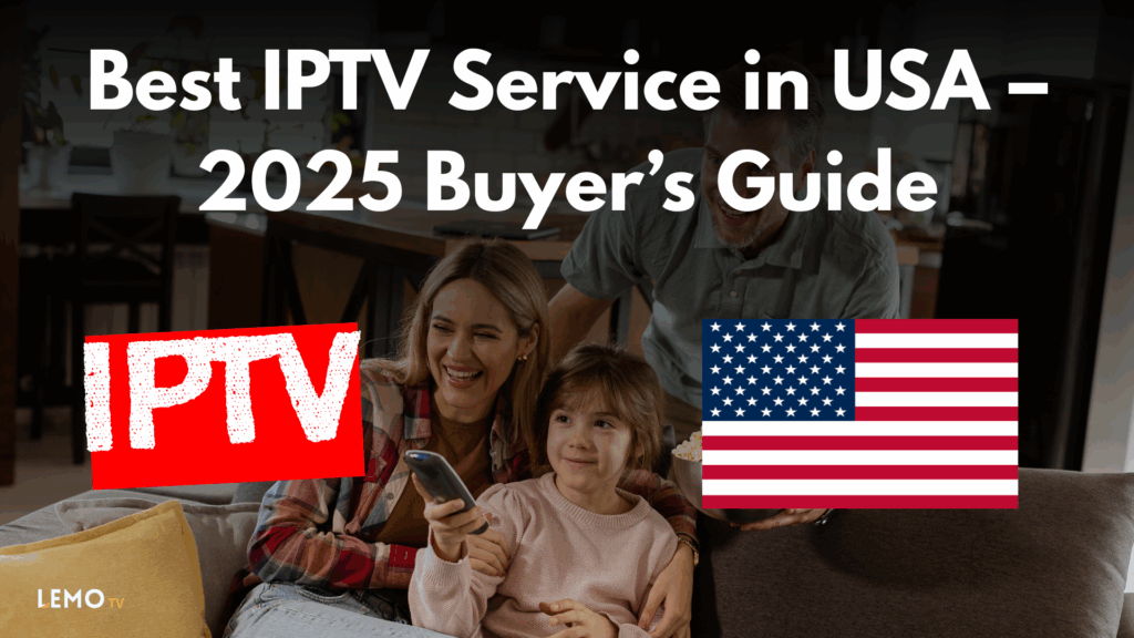 FAMILY WATCHING TV WITH BEST IPTV IN USA TITLE